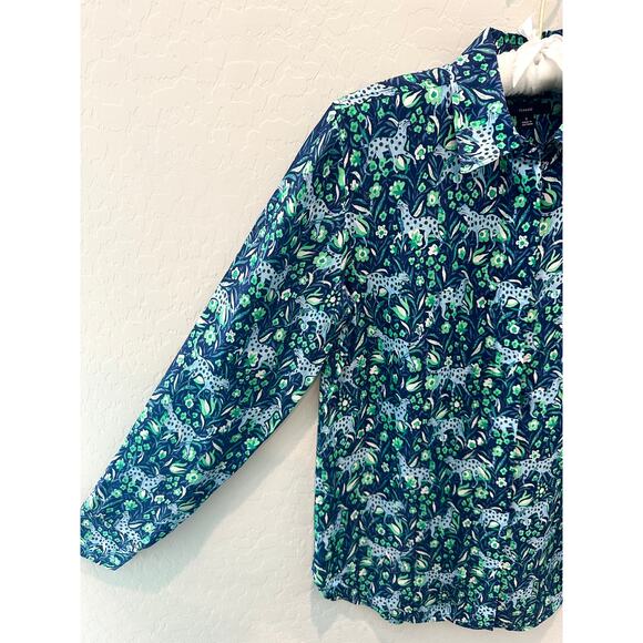 J.CREW | Classic Button Down Shirt Blue Green Floral Leopard Print | Size 0 - Picture 4 of 7